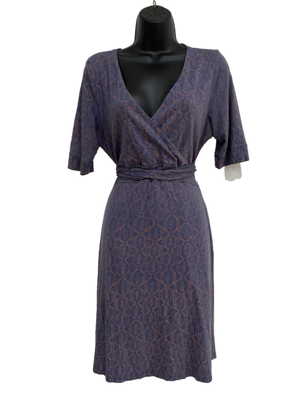 Toad&Co Size M Granola Earthy Geometric Print Organic Cotton Tencel Wrap Dress